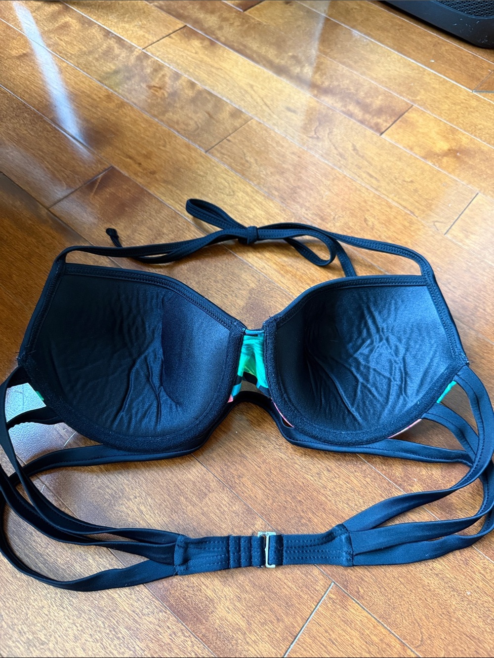 Target Black Floral Underwire Bikini Top with Yellow, Green and Pink Accents - Picture 4 of 5